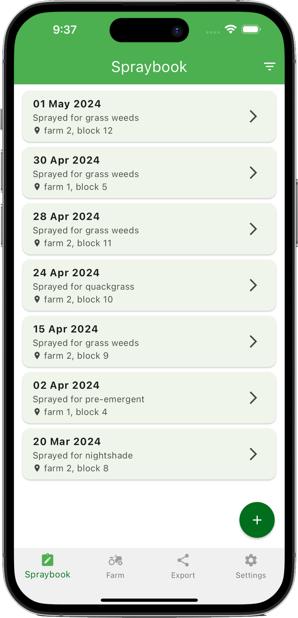 Spraybook App Screenshot