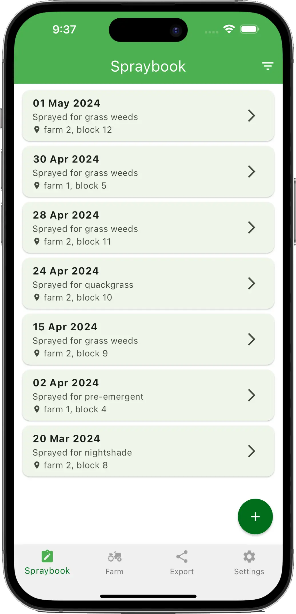 Spraybook App Screenshot